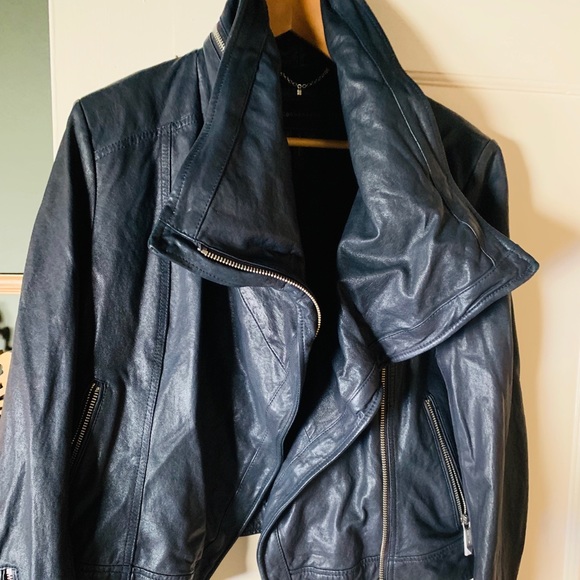BCBG MaxAzria Navy Leather Moto Jacket - Picture 2 of 6